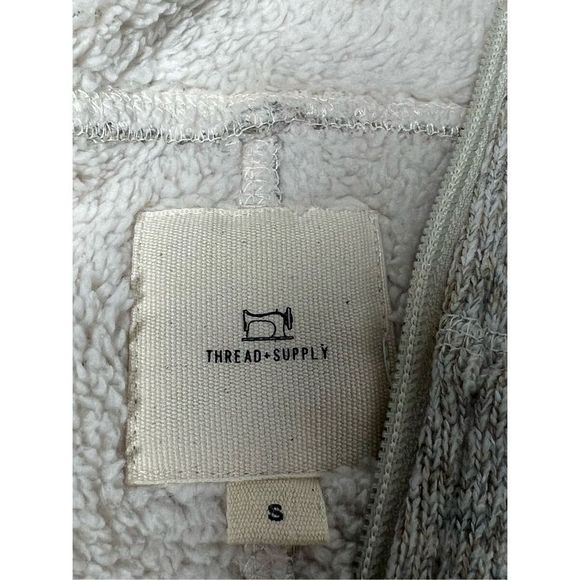 Anthro Thread & Supply Flees Knitted Hoodie 1/4 zipper Cream Teddy Lined Size S - Picture 11 of 15
